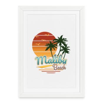 Rétro Malibu Beach, idée cadeau, États-Unis, L.A. - Affiche encadrée (27 × 37 cm) - blanc - Devant