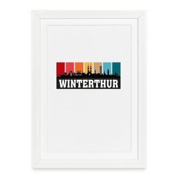Skyline de souvenirs de voyage Winterthur Suisse - Affiche encadrée (27 × 37 cm) - blanc - Devant