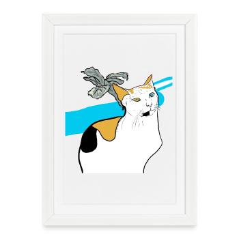 sitting cat - Framed poster (27 × 37 cm) - white - Front