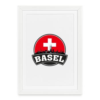 Bâle Suisse Skyline Travel Souvenir Swiss Fl - Affiche encadrée (27 × 37 cm) - blanc - Devant