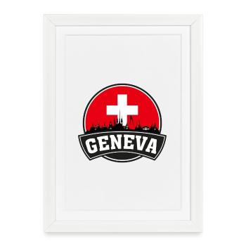 Genève Suisse Skyline Travel Souvenir Swiss F - Affiche encadrée (27 × 37 cm) - blanc - Devant