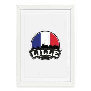 Lille France Skyline Voyage Souvenir Drapeau Français - Affiche encadrée (27 × 37 cm) - blanc - Devant