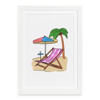 Vacances Palmen plage île Loisirs Mer - Affiche encadrée (27 × 37 cm) - blanc - Devant