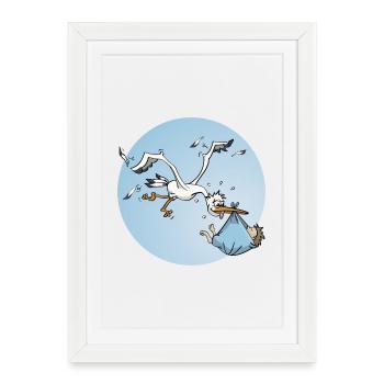 La cigogne et le petit garçon - Affiche encadrée (27 × 37 cm) - blanc - Devant
