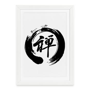 Zen écrit en kanji japonais en enso zen - Affiche encadrée (27 × 37 cm) - blanc - Devant