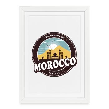 Maroc Vintage Mosquée Design - Affiche encadrée (27 × 37 cm) - blanc - Devant