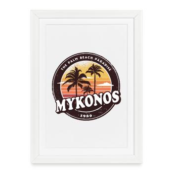 Mykonos Greece Vintage Beach Design - Framed poster (27 × 37 cm) - white - Front