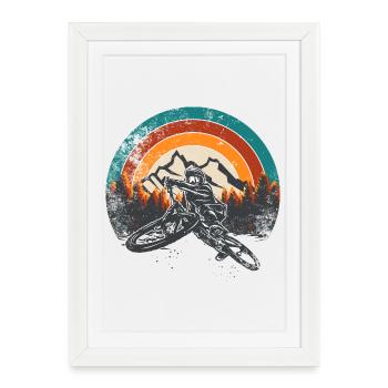 Coucher de soleil en VTT Retro Mountain - Affiche encadrée (27 × 37 cm) - blanc - Devant
