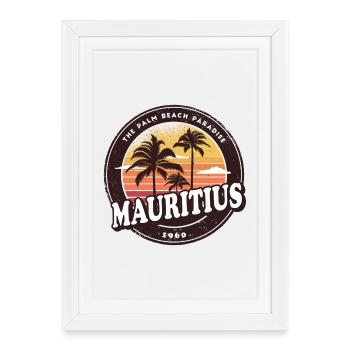 Ile Maurice Vintage Beach Design / Idée Cadeau - Affiche encadrée (27 × 37 cm) - blanc - Devant