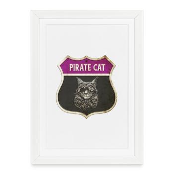 Motif écusson pirate de chat - Affiche encadrée (27 × 37 cm) - blanc - Devant