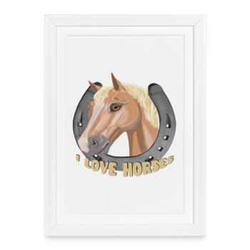J’aime les chevaux cheval cheval - Affiche encadrée (27 × 37 cm) - blanc - Devant