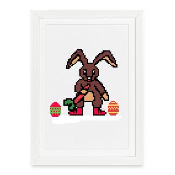 Lapin de Pâques mignon Pixel Art - Affiche encadrée (27 × 37 cm) - blanc - Devant