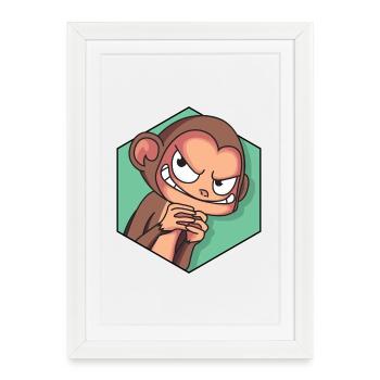 Cunning monkey | Funny monkey - Framed poster (27 × 37 cm) - white - Front