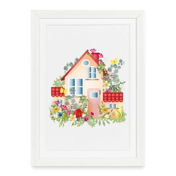 villa colorée avec jardin luxuriant - Une maison de rêve - Affiche encadrée (27 × 37 cm) - blanc - Devant