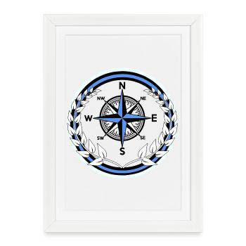 Boussole marin Couronne de laurier Ahoy Maritime - Affiche encadrée (27 × 37 cm) - blanc - Devant
