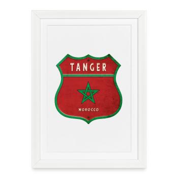 Tanger Maroc Armoiries Drapeaux Design - Affiche encadrée (27 × 37 cm) - blanc - Devant