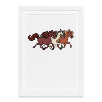 Galop Chevaux Islandais Étalons Chevaux Cheval Fou - Affiche encadrée (27 × 37 cm) - blanc - Devant