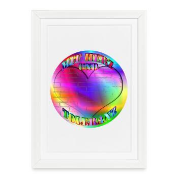 Arc-en-ciel avec cœur et tolérance sans mur - Affiche encadrée (27 × 37 cm) - blanc - Devant