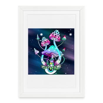 Champignons magiques Art spatial - Affiche encadrée (27 × 37 cm) - blanc - Devant