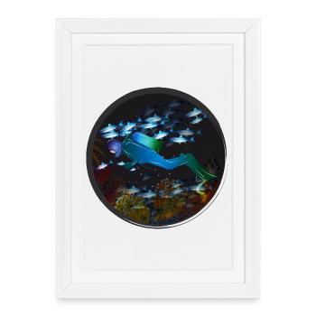 Un plongeur et le monde sous-marin mystérieux - Affiche encadrée (27 × 37 cm) - blanc - Devant