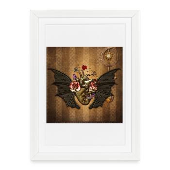 Stunning steampunk heart with wings - Framed poster (27 × 37 cm) - white - Front