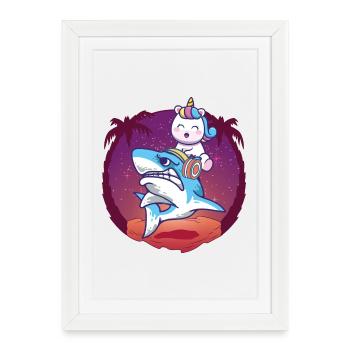 Unicorn Riding a Shark - Framed poster (27 × 37 cm) - white - Front