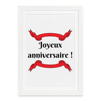 Joyeux Anniversaire, rubans rouges, fête - Affiche encadrée (27 × 37 cm) - blanc - Devant