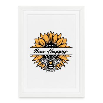 Sunflower - Bee happy - Affiche encadrée (27 × 37 cm) - blanc - Devant