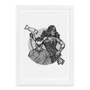 Coiffeur, Coiffeur, Coiffeur, Coiffeur, Crâne - Affiche encadrée (27 × 37 cm) - blanc - Devant