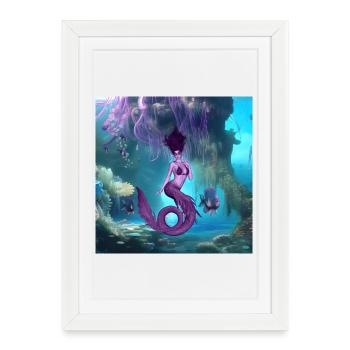 Wonderful mermaid in the deep ocean - Framed poster (27 × 37 cm) - white - Front