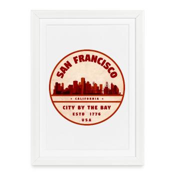 San Francisco Cityscape Vintage Badge - Framed poster (27 × 37 cm) - white - Front