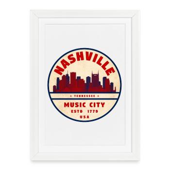 Sceau rétro de Nashville Music City - Affiche encadrée (27 × 37 cm) - blanc - Devant