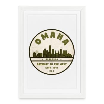 Insigne vintage Omaha Skyline - Affiche encadrée (27 × 37 cm) - blanc - Devant
