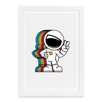 Astronaute épris de paix - Mignon Signe de la paix Spaceman - Affiche encadrée (27 × 37 cm) - blanc - Devant