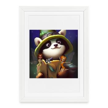 Panda mignon avec des petites fées - Affiche encadrée (27 × 37 cm) - blanc - Devant