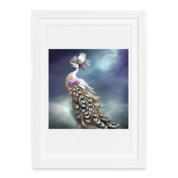 Merveilleux paon élégant - Affiche encadrée (27 × 37 cm) - blanc - Devant