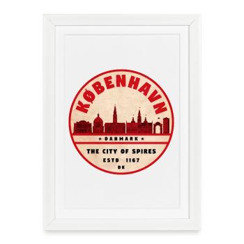 Silhouette rétro de la ville de København - Affiche encadrée (27 × 37 cm) - blanc - Devant