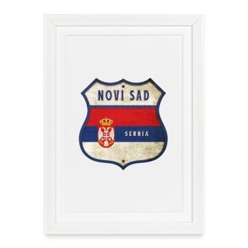 Novi Sad Serbie Armoiries Drapeaux - Affiche encadrée (27 × 37 cm) - blanc - Devant