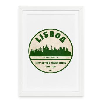 Logo de la ville de la silhouette de Lisboa - Affiche encadrée (27 × 37 cm) - blanc - Devant