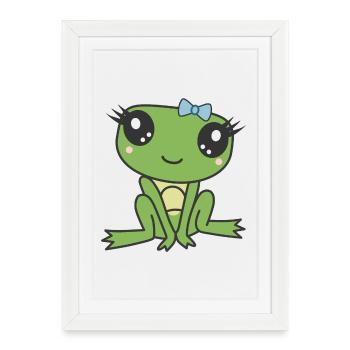 Kawaii Cute Miss Frog - Framed poster (27 × 37 cm) - white - Front