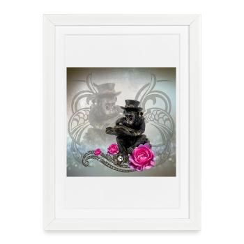 Un drôle de singe steampunk lit un livre - Affiche encadrée (27 × 37 cm) - blanc - Devant