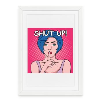Tais-toi Po Art Dame aux cheveux bleus - Affiche encadrée (27 × 37 cm) - blanc - Devant
