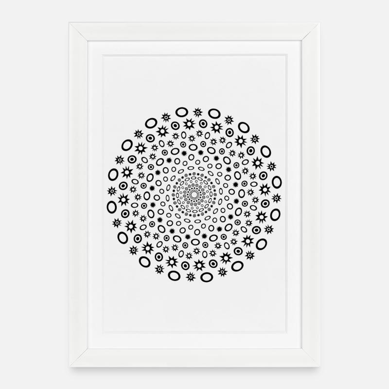 Kreise und Sterne - Gerahmtes Poster (27 × 37 cm) - Weiß