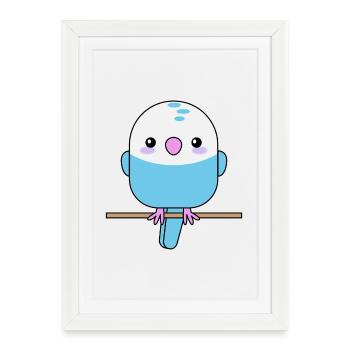 Perruche mignonne, perroquet, oiseau - Affiche encadrée (27 × 37 cm) - blanc - Devant