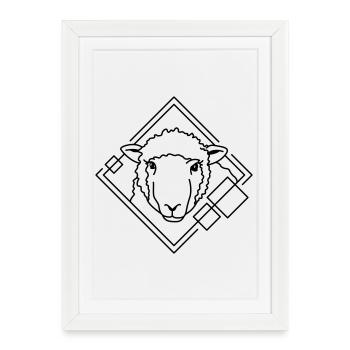 Moutons en forme géométrique - Conception d’art au trait - Affiche encadrée (27 × 37 cm) - blanc - Devant