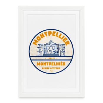 Insigne vintage Montpellier Occitanie - Affiche encadrée (27 × 37 cm) - blanc - Devant