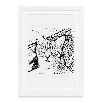 chat chaton noir mignon - Affiche encadrée (27 × 37 cm) - blanc - Devant