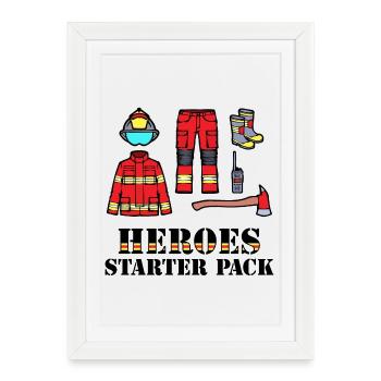 Casque de pompier Sauveteur Déclaration Brigade de pompiers - Affiche encadrée (27 × 37 cm) - blanc - Devant