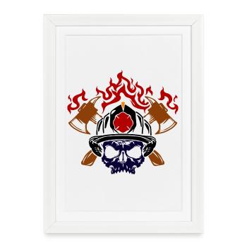 Burning Firefighter helmet Fire brigade fire protection - Framed poster (27 × 37 cm) - white - Front