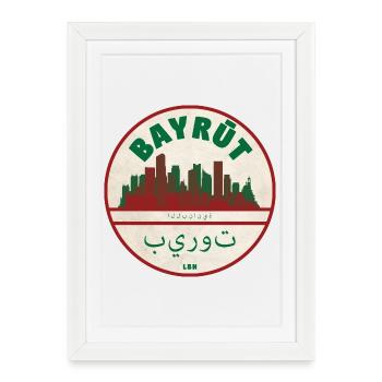 Emblème rétro de la silhouette de la Skyline de Beyrouth - Affiche encadrée (27 × 37 cm) - blanc - Devant